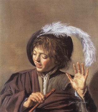 フランス・ハルス Painting - フルートを持つ歌う少年の肖像 オランダ黄金時代 フランス・ハルス